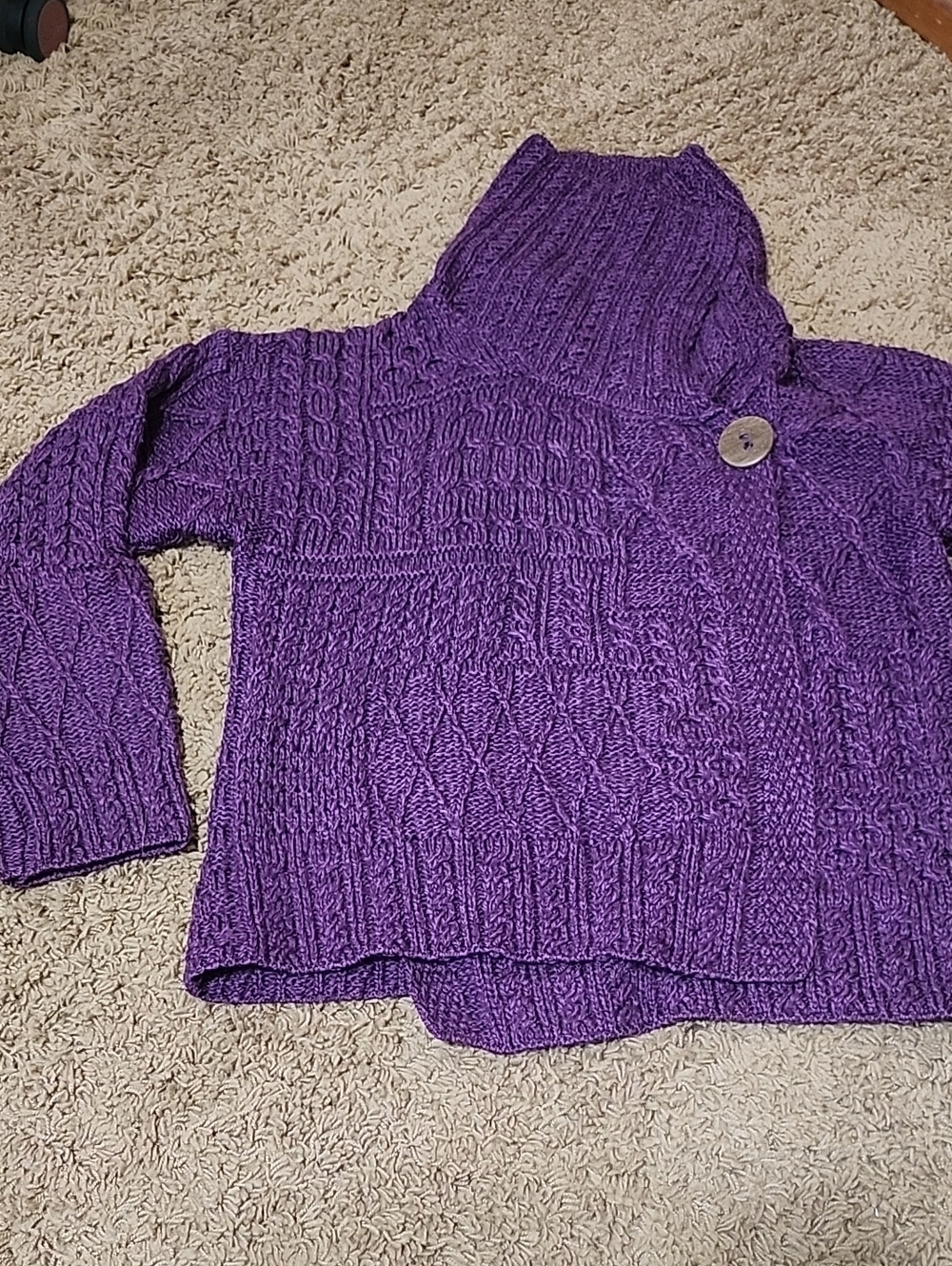 Purple Cable-Knit Turtleneck Sweater